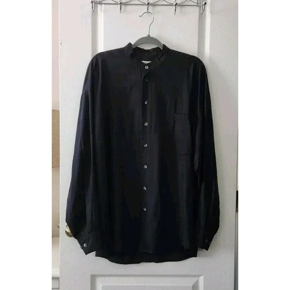 HAUPT Men's Shirt Button Up Long Sleeve Rayon Cotton Black Size L (42) - Picture 1 of 9
